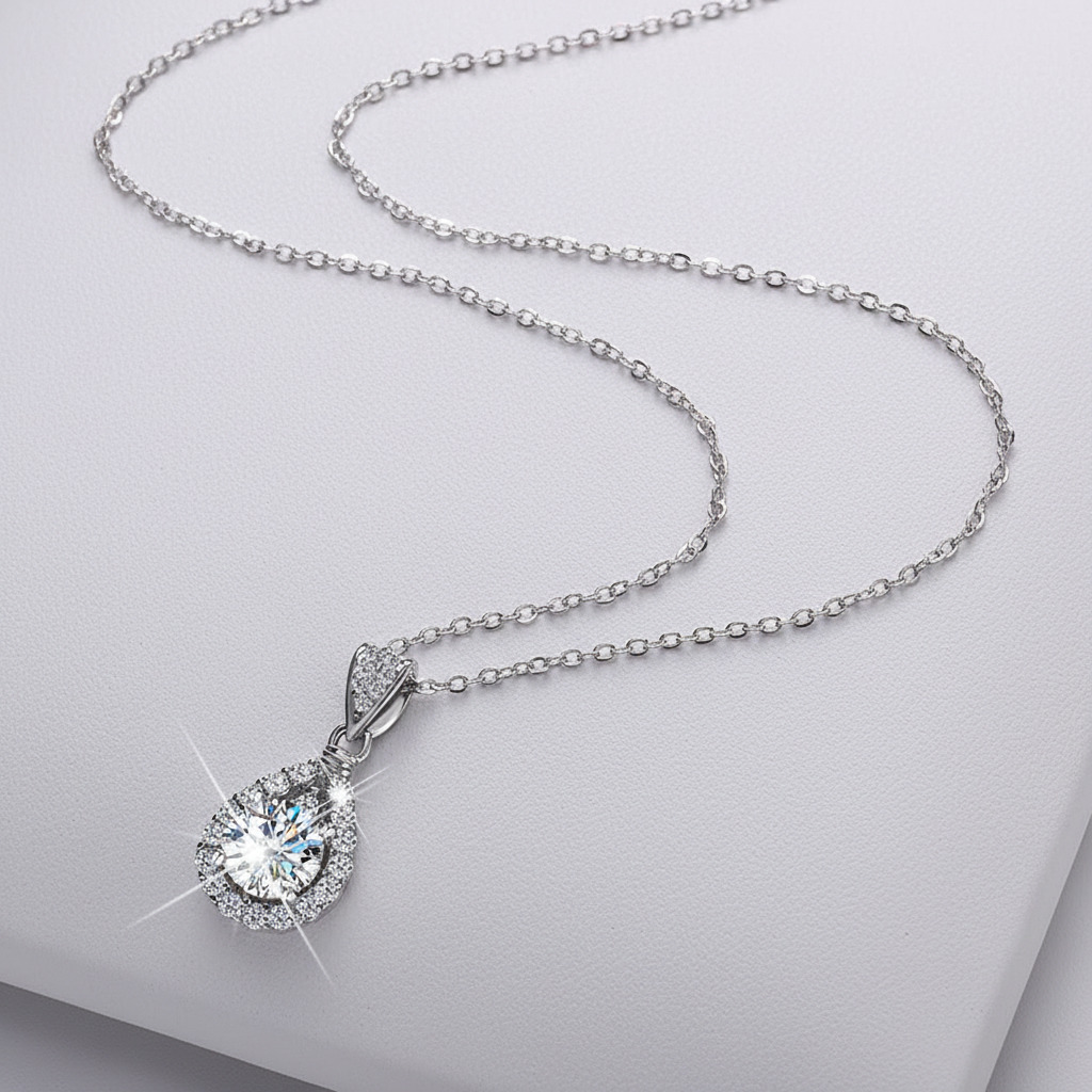 1CT/2CT/3CT/5CT Pear Shaped VVS Moissanite S925 Silver Pendant Necklace