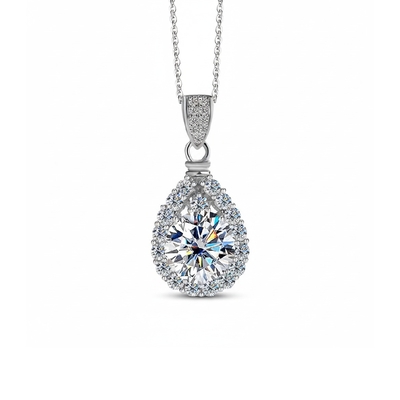 1CT/2CT/3CT/5CT Pear Shaped VVS Moissanite S925 Silver Pendant Necklace