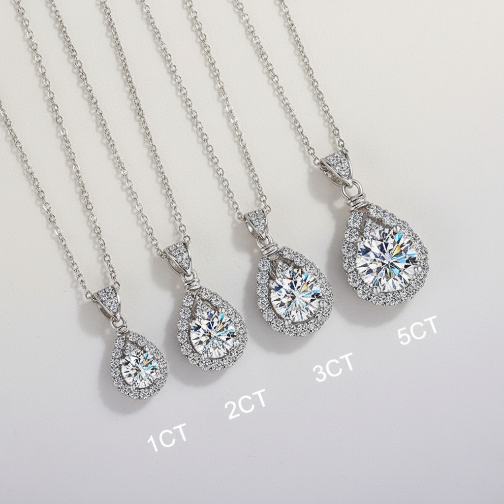 1CT/2CT/3CT/5CT Pear Shaped VVS Moissanite S925 Silver Pendant Necklace