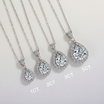 1CT/2CT/3CT/5CT Pear Shaped VVS Moissanite S925 Silver Pendant Necklace