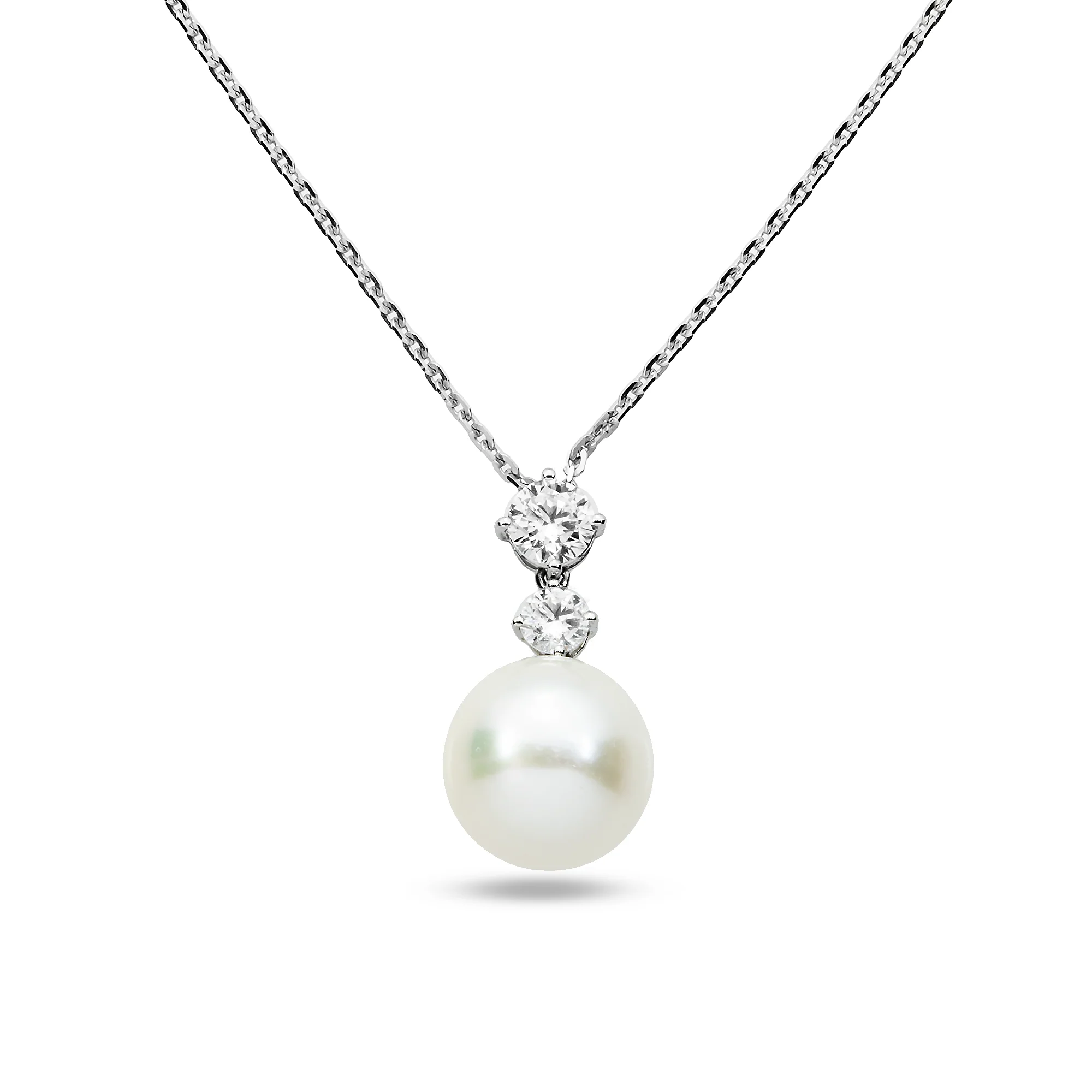 S925 Silver Round Diamond & Pearl Necklace