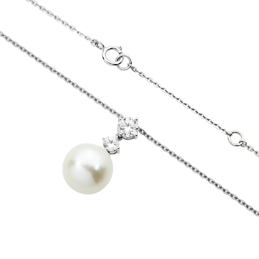S925 Silver Round Diamond & Pearl Necklace