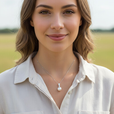 S925 Silver Round Diamond & Pearl Necklace