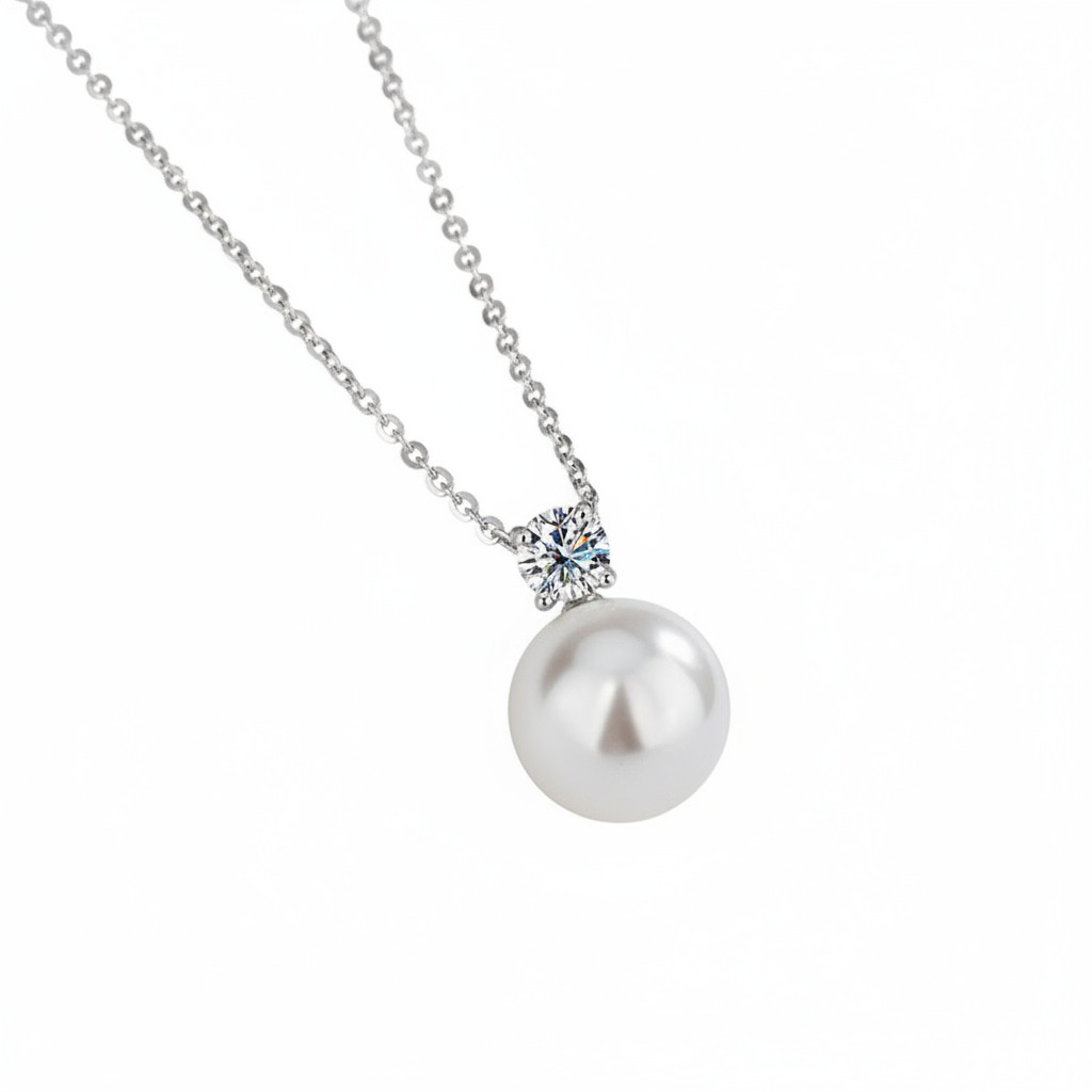 Freshwater Pearl with Round Cut VVS Moissanite S925 Silver Necklace