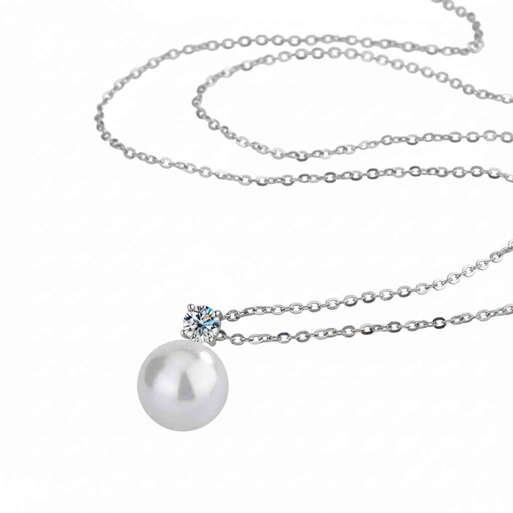 Freshwater Pearl with Round Cut VVS Moissanite S925 Silver Necklace