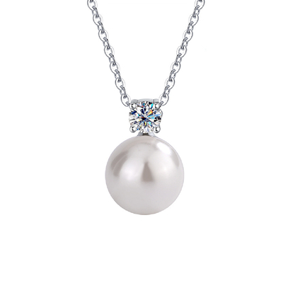 Freshwater Pearl with Round Cut VVS Moissanite S925 Silver Necklace