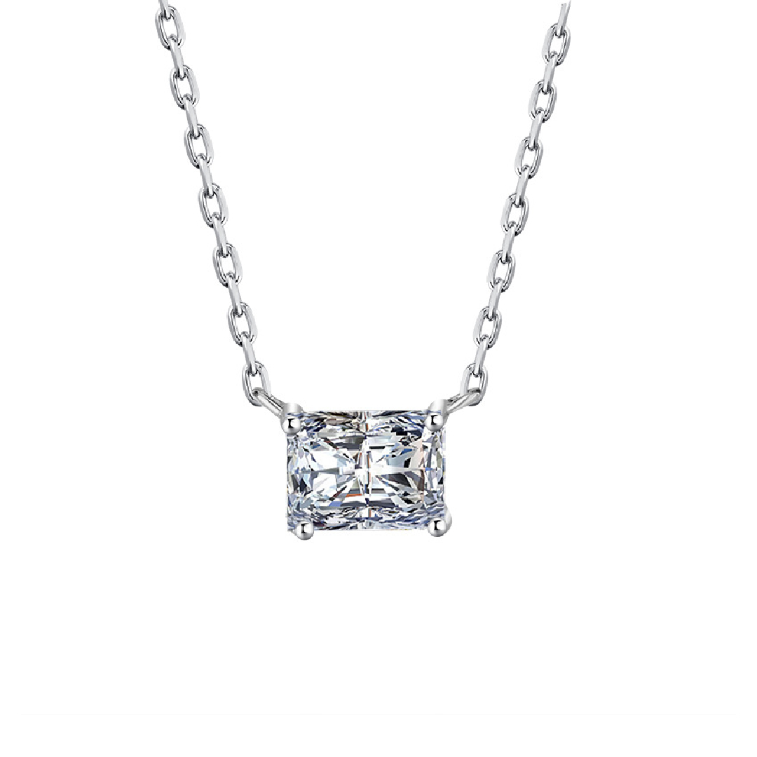 1CT/2CT Radiant Cut VVS Moissanite S925 Silver Pendant Necklace