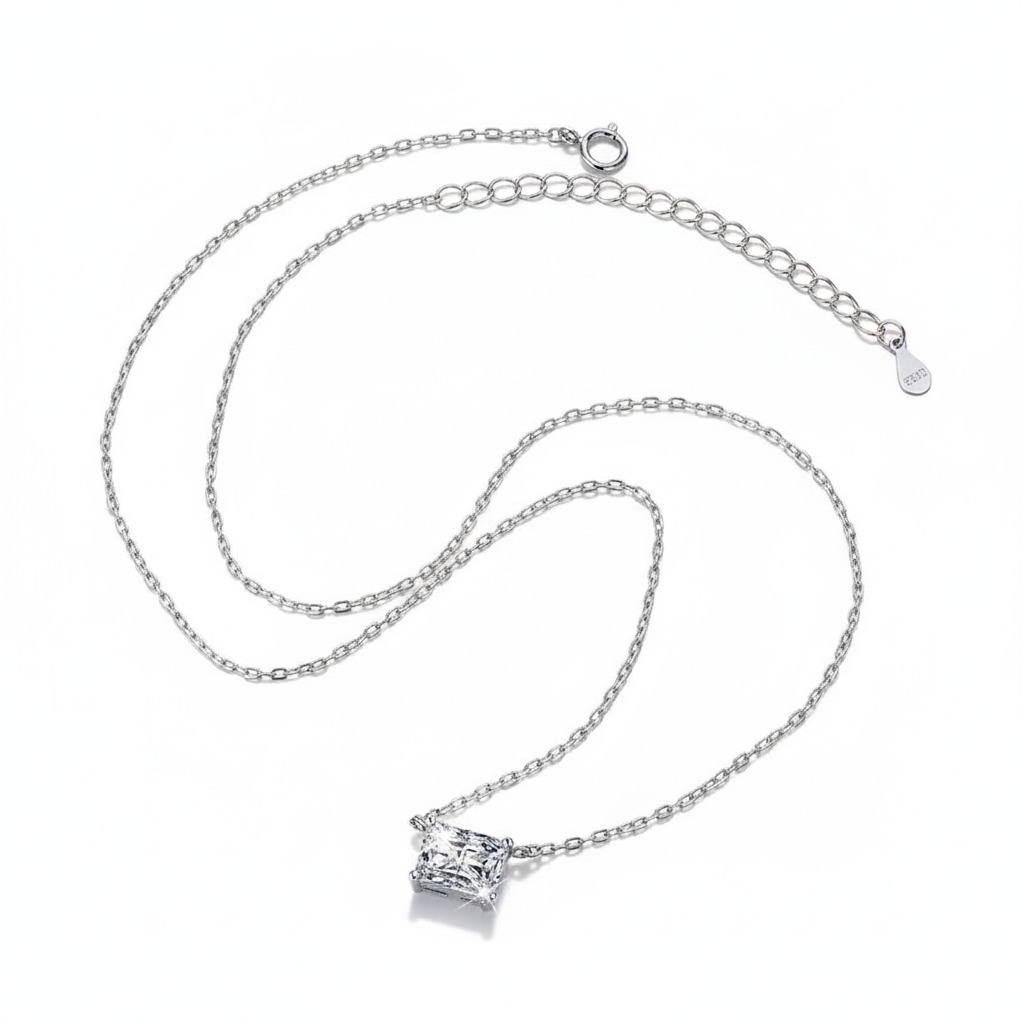 1CT/2CT Radiant Cut VVS Moissanite S925 Silver Pendant Necklace