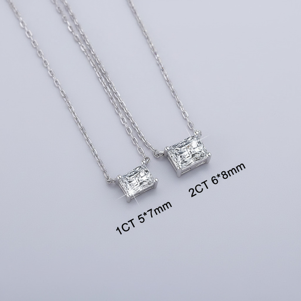 1CT/2CT Radiant Cut VVS Moissanite S925 Silver Pendant Necklace