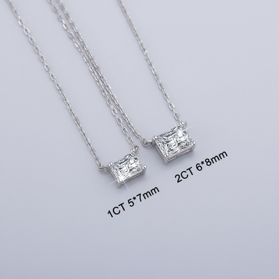 1CT/2CT Radiant Cut VVS Moissanite S925 Silver Pendant Necklace