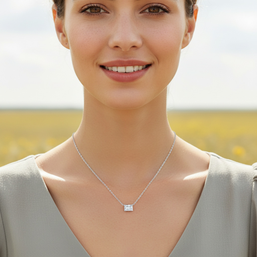 1CT/2CT Radiant Cut VVS Moissanite S925 Silver Pendant Necklace