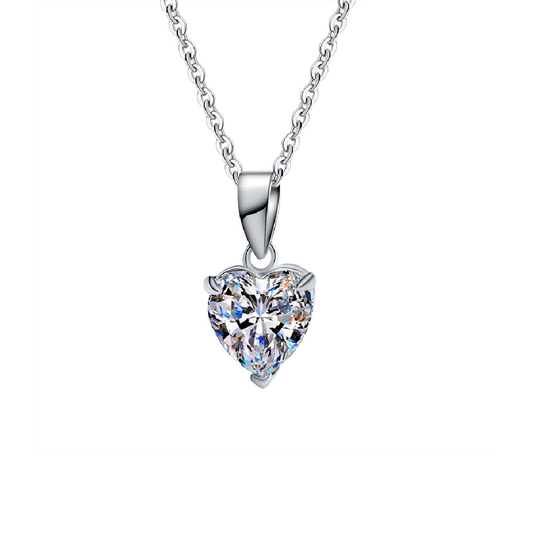 1CT/2CT Heart Cut VVS Moissanite S925 Silver Pendant Necklace