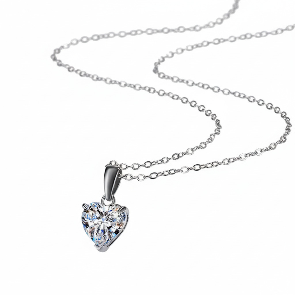 1CT/2CT Heart Cut VVS Moissanite S925 Silver Pendant Necklace