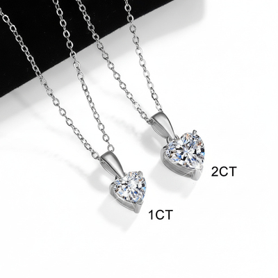 1CT/2CT Heart Cut VVS Moissanite S925 Silver Pendant Necklace