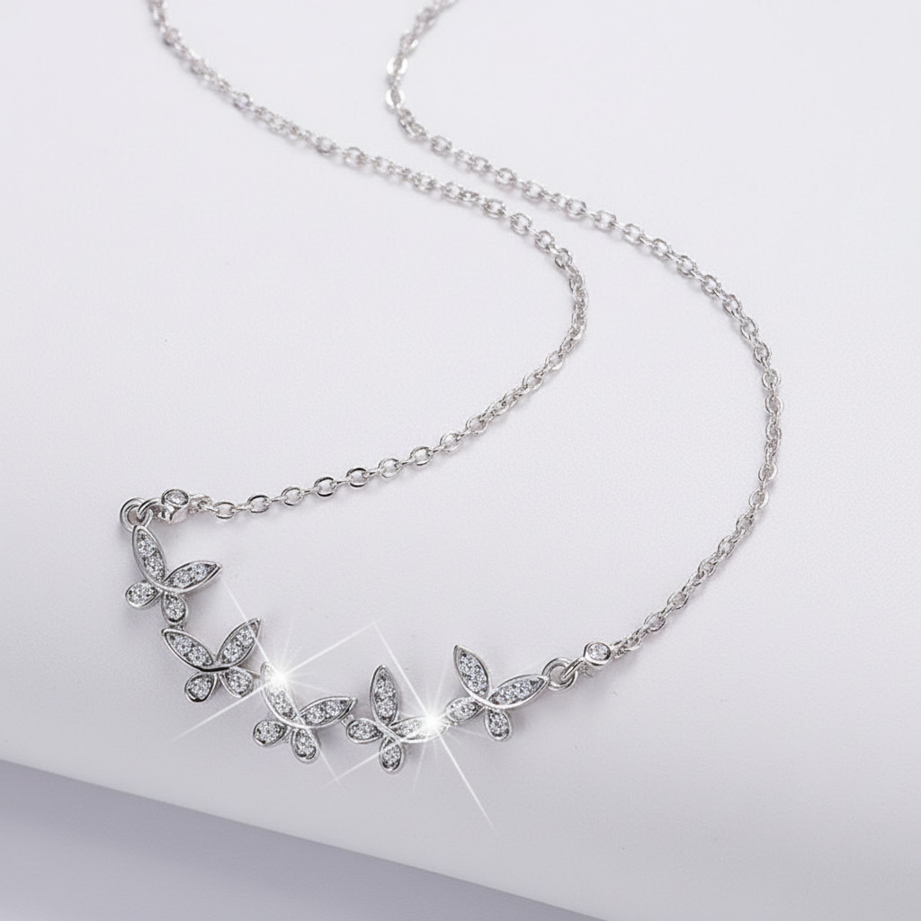 Butterfly Full Moissanite S925 Silver Necklace