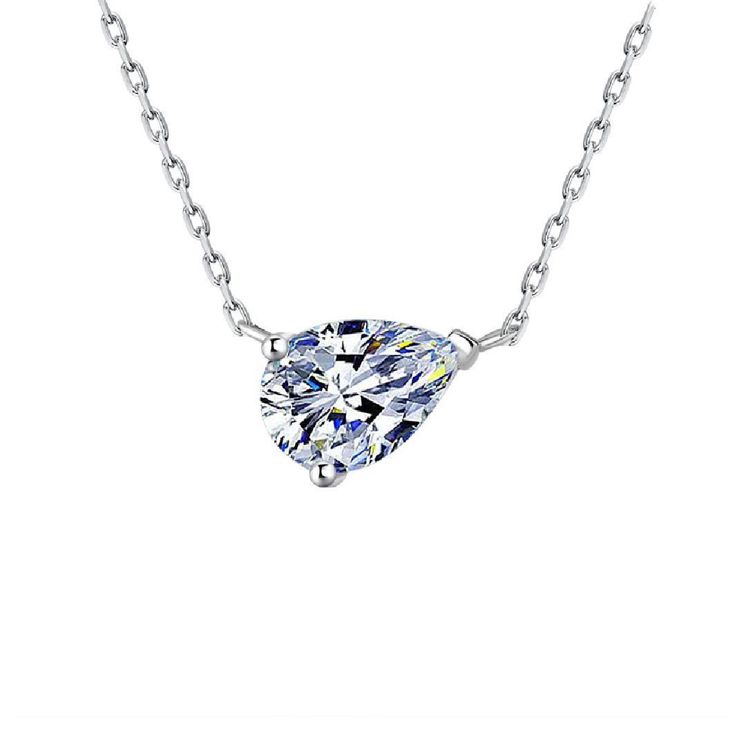 1CT/2CT Pear Cut VVS Moissanite S925 Silver Pendant Necklace