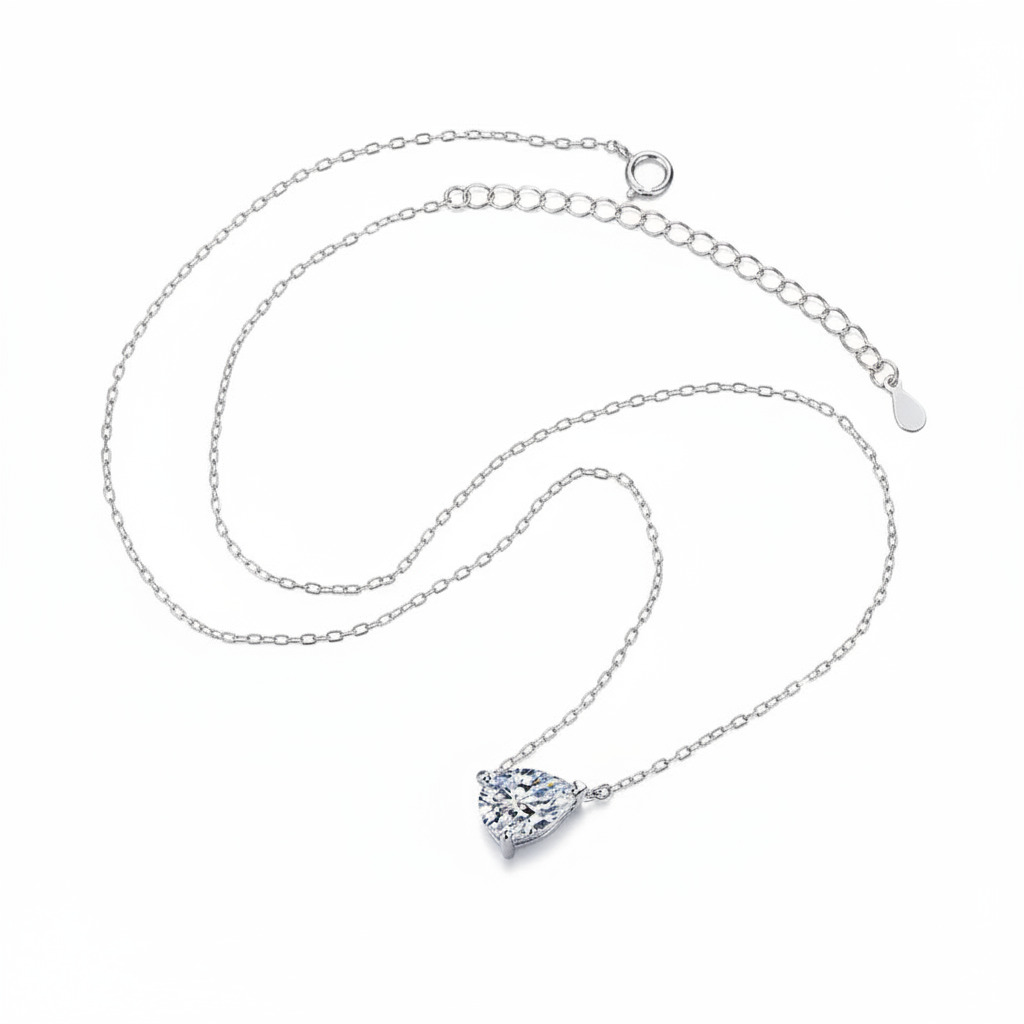 1CT/2CT Pear Cut VVS Moissanite S925 Silver Pendant Necklace