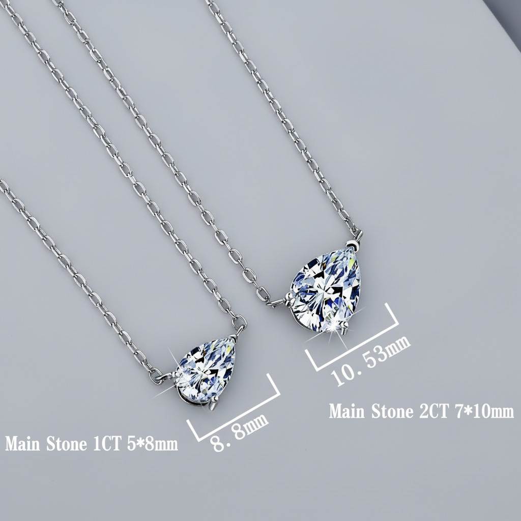 1CT/2CT Pear Cut VVS Moissanite S925 Silver Pendant Necklace
