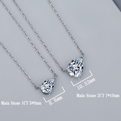 1CT/2CT Pear Cut VVS Moissanite S925 Silver Pendant Necklace