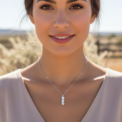 1.5CT Round Cut VVS Moissanite S925 Silver Three Stone Pendant Necklace