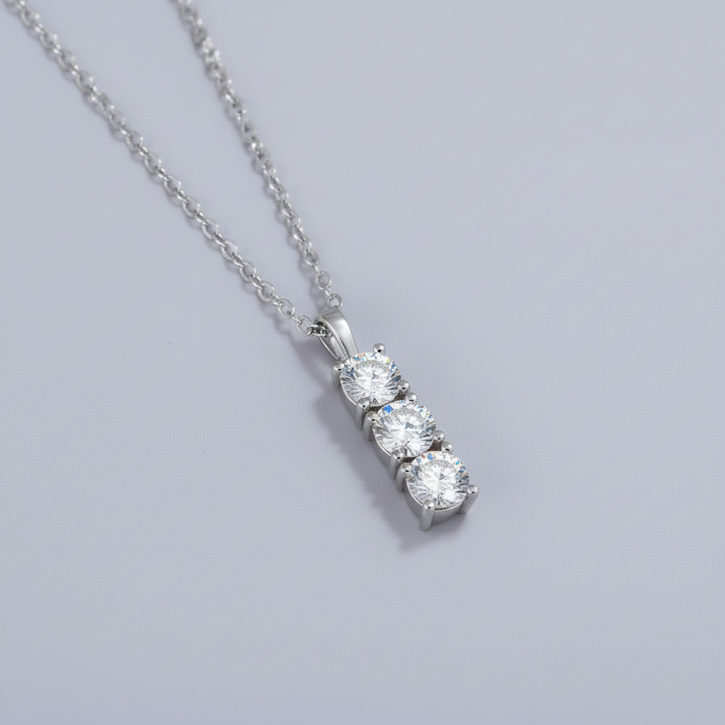 1.5CT Round Cut VVS Moissanite S925 Silver Three Stone Pendant Necklace