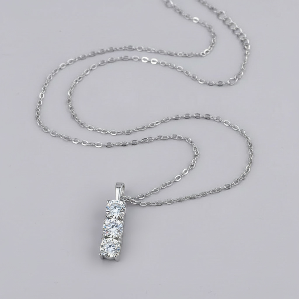 1.5CT Round Cut VVS Moissanite S925 Silver Three Stone Pendant Necklace