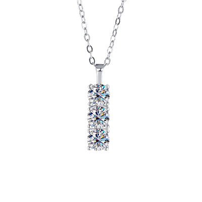 1.5CT Round Cut VVS Moissanite S925 Silver Three Stone Pendant Necklace