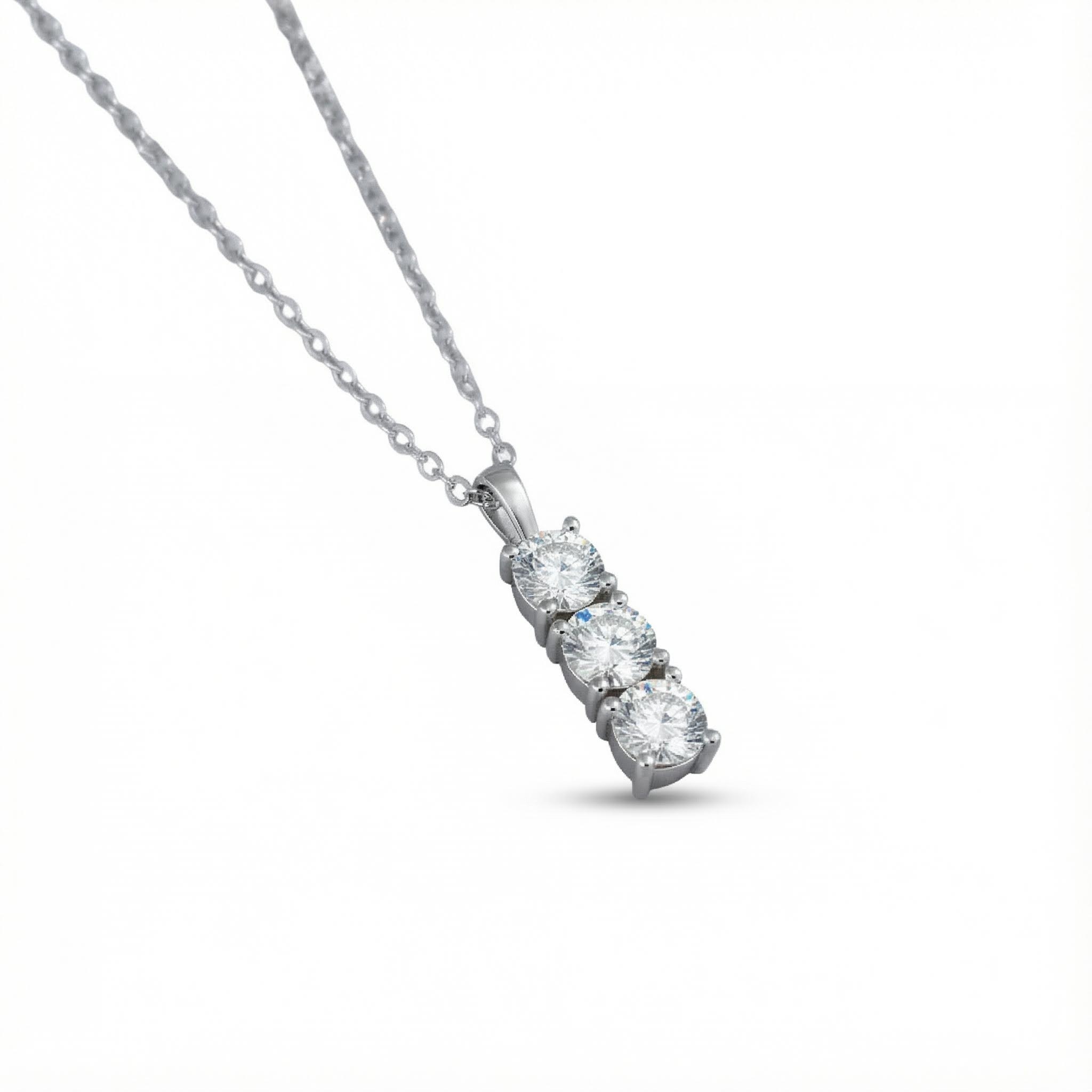 1.5CT Round Cut VVS Moissanite S925 Silver Three Stone Pendant Necklace