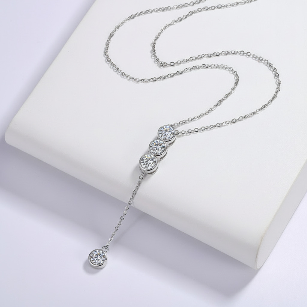 0.4CT/2CT Bezel Set Lariat VVS Moissanite S925 Silver Pendent Necklace 0.4CT/2CT Bezel Set Lariat VVS Moissanite S925 Silver Pendent Necklace