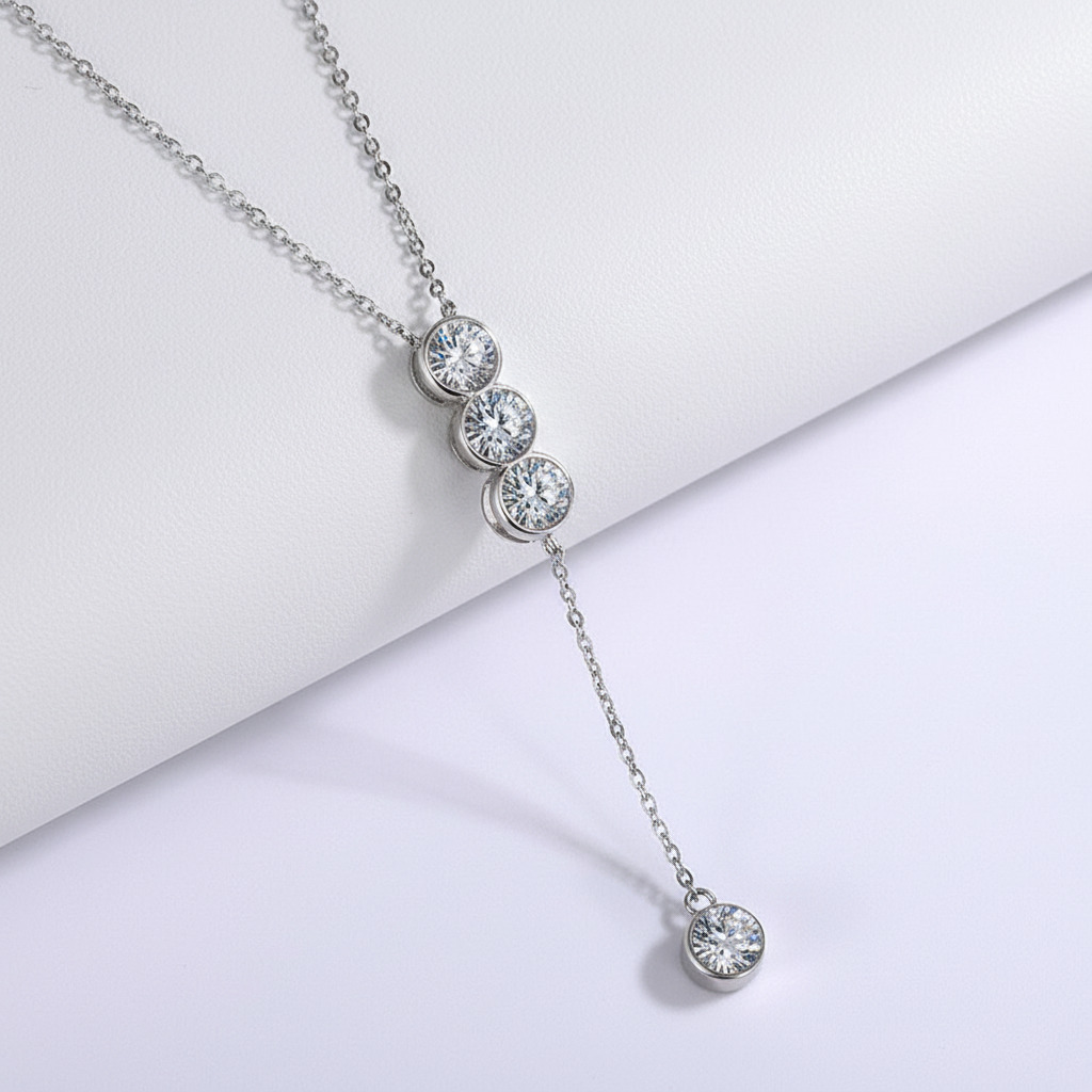 0.4CT/2CT Bezel Set Lariat VVS Moissanite S925 Silver Pendent Necklace 0.4CT/2CT Bezel Set Lariat VVS Moissanite S925 Silver Pendent Necklace