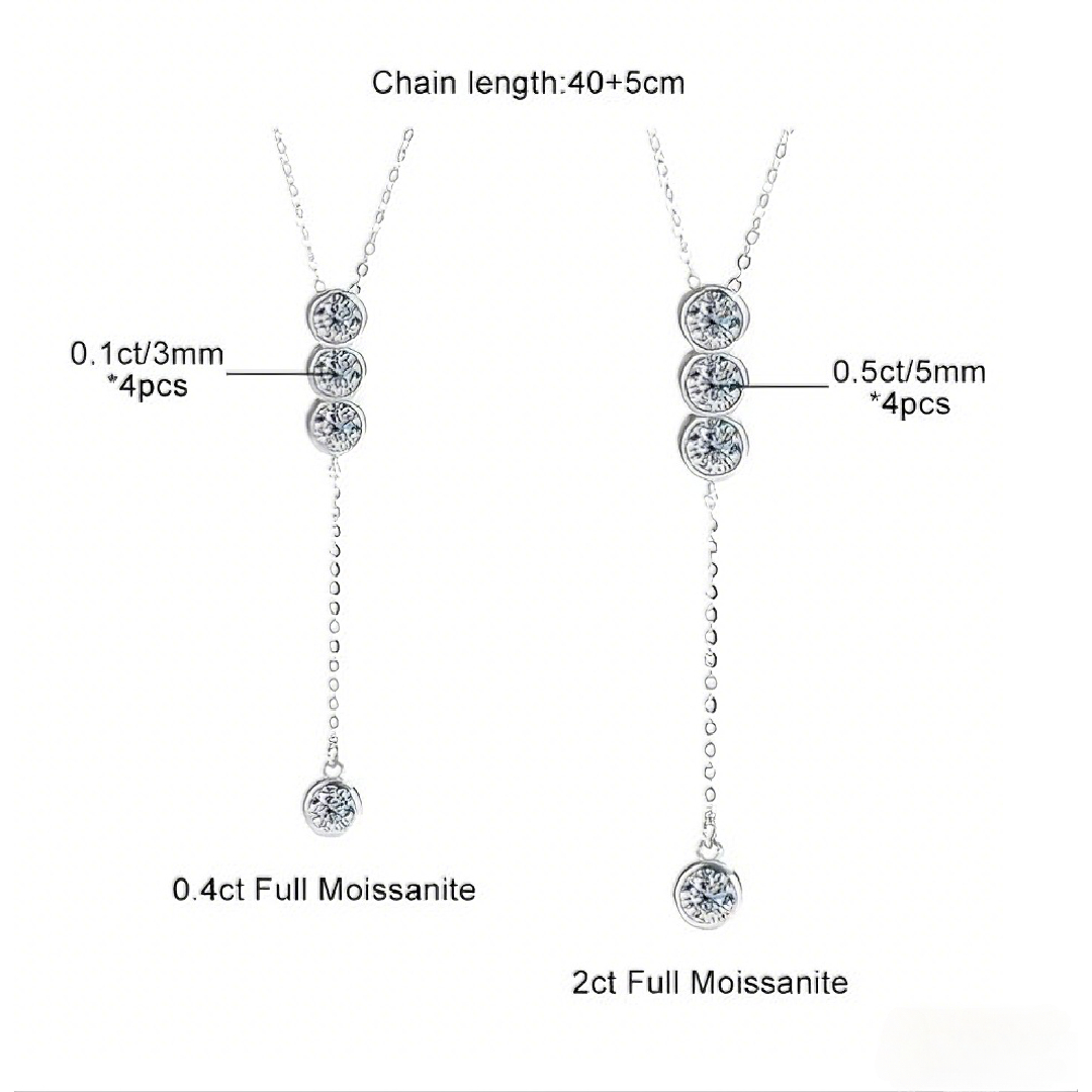 0.4CT/2CT Bezel Set Lariat VVS Moissanite S925 Silver Pendent Necklace 0.4CT/2CT Bezel Set Lariat VVS Moissanite S925 Silver Pendent Necklace