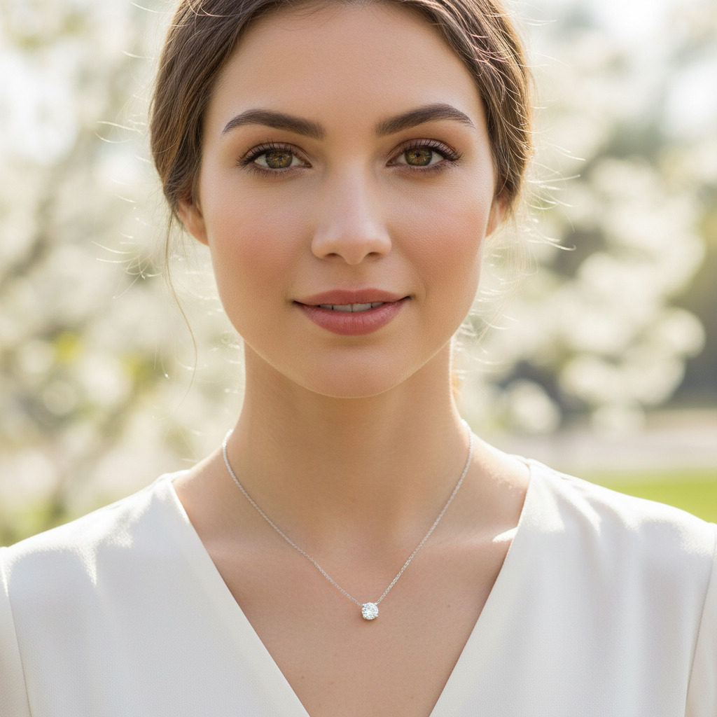 0.5CT/1CT/2CT Round Cut VVS Moissanite S925 Silver Pendant Necklace