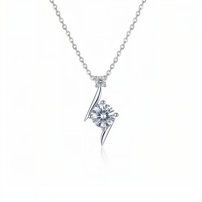 Lightning Star Round Cut VVS Moissanite S925 Silver Pendant Necklace