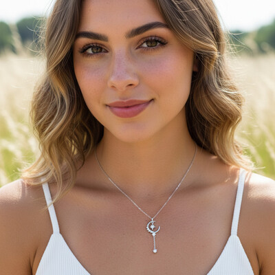 Crescent Round Cut VVS Moissanite S925 Silver Pendant Necklace