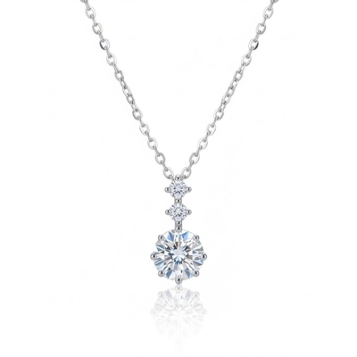 1CT Round Cut VVS Moissanite S925 Silver Pendant Necklace