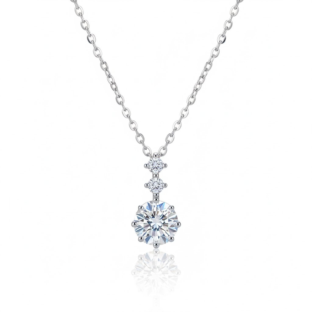 1CT Round Cut VVS Moissanite S925 Silver Pendant Necklace 1CT Round Cut VVS Moissanite S925 Silver Pendant Necklace