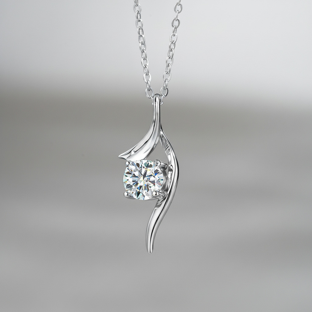 Twist 1CT Round VVS Moissanite S925 Silver Pendent Necklace Twist 1CT Round VVS Moissanite S925 Silver Pendent Necklace