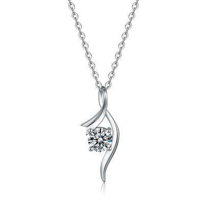 Twist 1CT Round VVS Moissanite S925 Silver Pendent Necklace