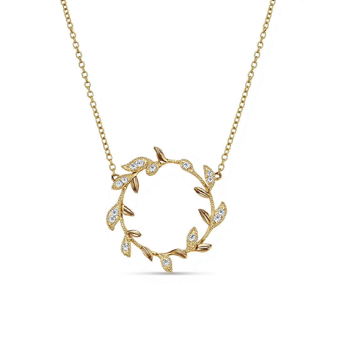 S925 Silver Leaf Circle Diamond Necklace Pendant