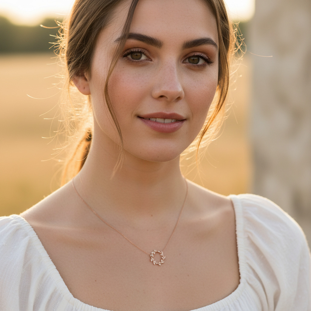 S925 Silver Leaf Circle Diamond Necklace Pendant