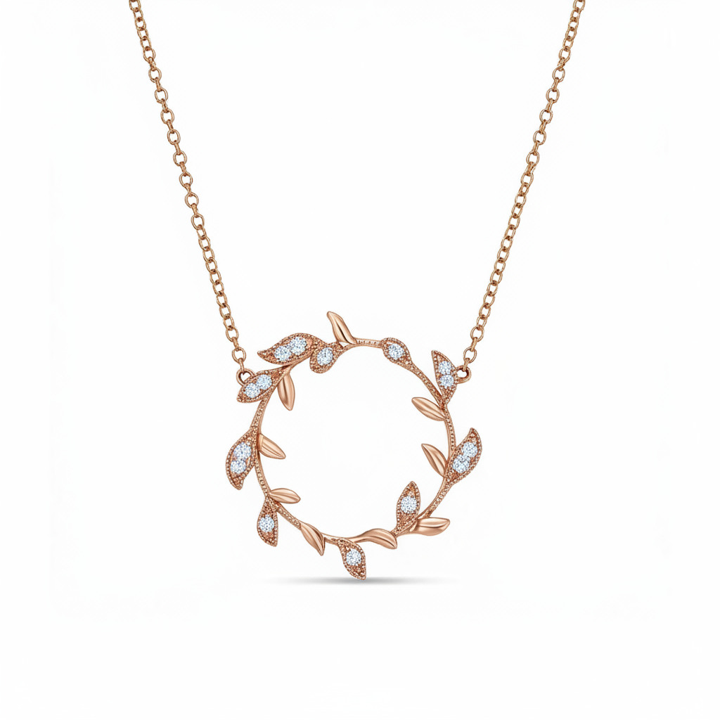 S925 Silver Leaf Circle Diamond Necklace Pendant
