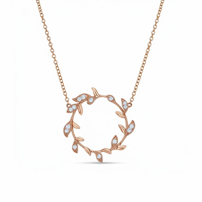 S925 Silver Leaf Circle Diamond Necklace Pendant