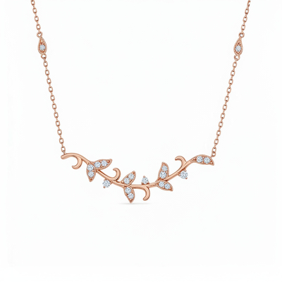 S925 Silver Round Diamond Leaf Necklace Pendant