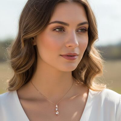 S925 Silver Ribbon Round Diamond Three Stone Necklace Pendant