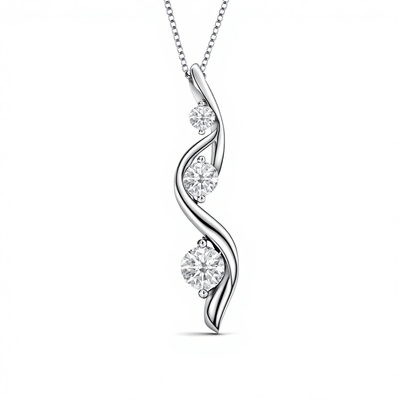 S925 Silver Ribbon Round Diamond Three Stone Necklace Pendant