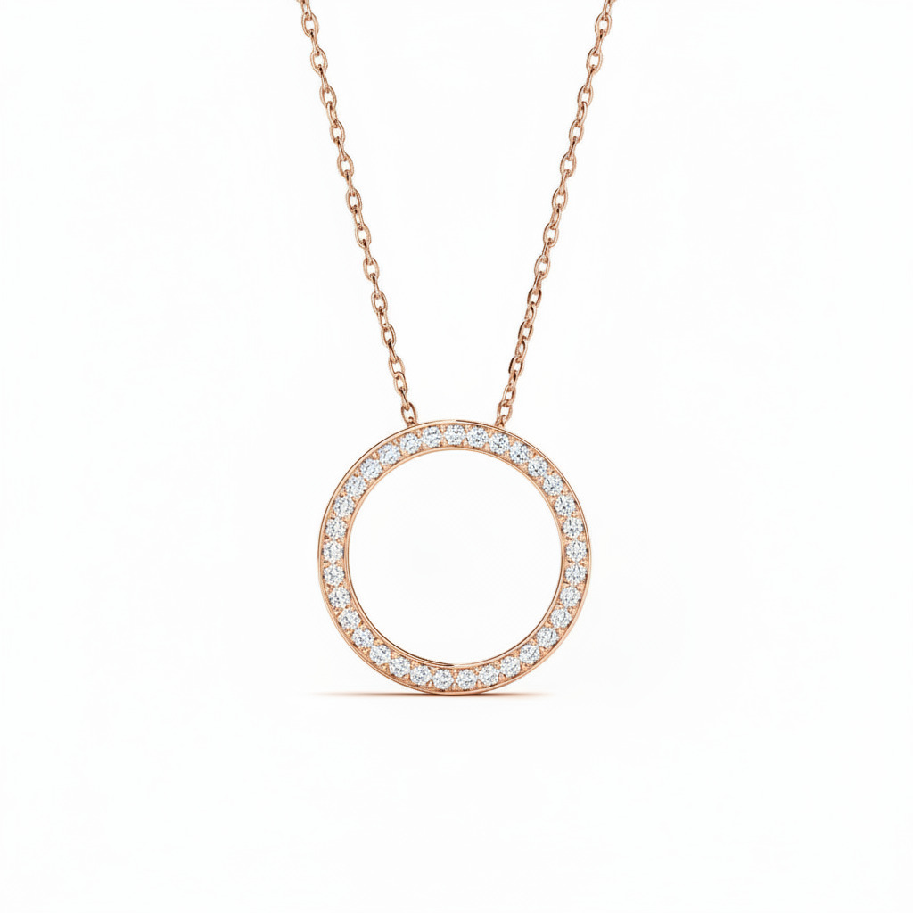 S925 Silver Circle Channel Set Pendant Necklace S925 Silver Circle Channel Set Pendant Necklace