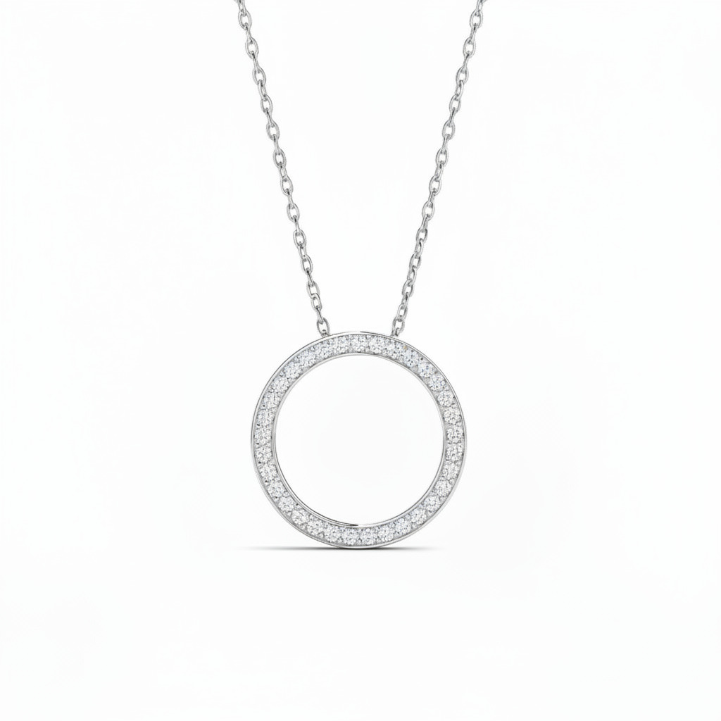 S925 Silver Circle Channel Set Pendant Necklace S925 Silver Circle Channel Set Pendant Necklace
