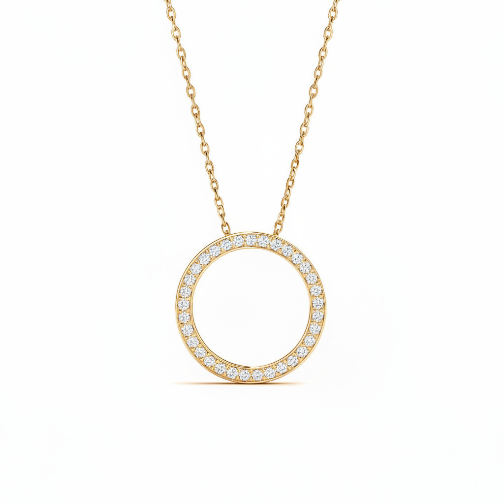 S925 Silver Circle Channel Set Pendant Necklace S925 Silver Circle Channel Set Pendant Necklace