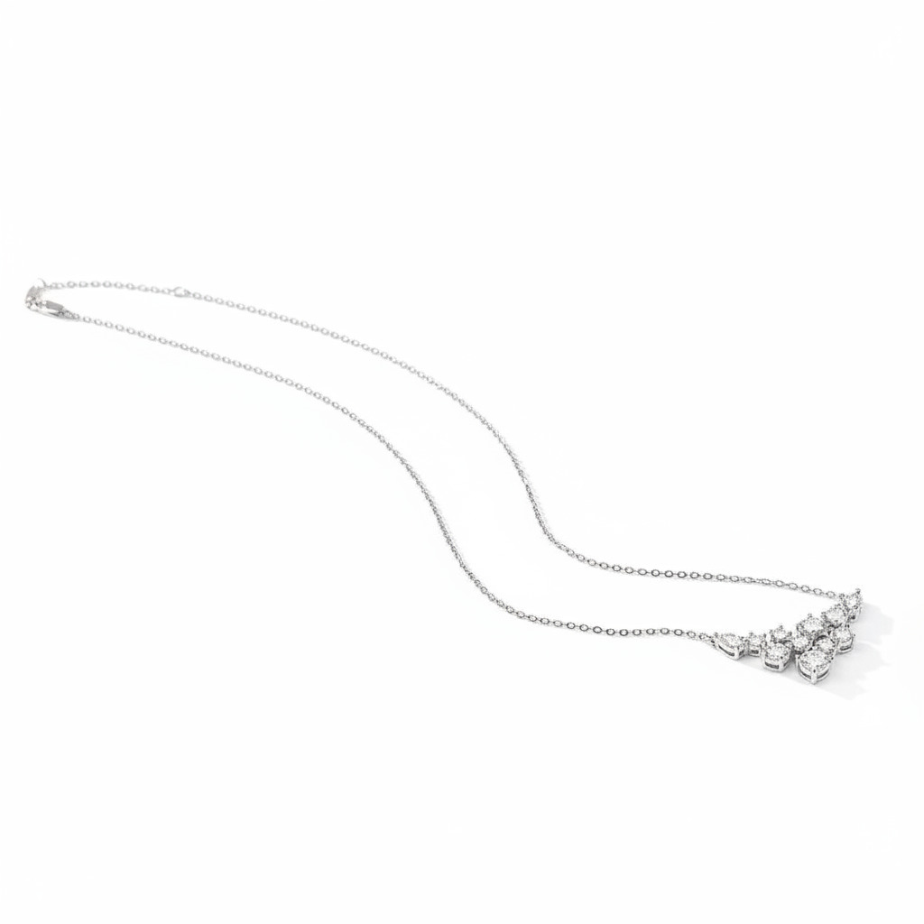 S925 Silver Round & Pear Diamond Pendent Necklace S925 Silver Round & Pear Diamond Pendent Necklace