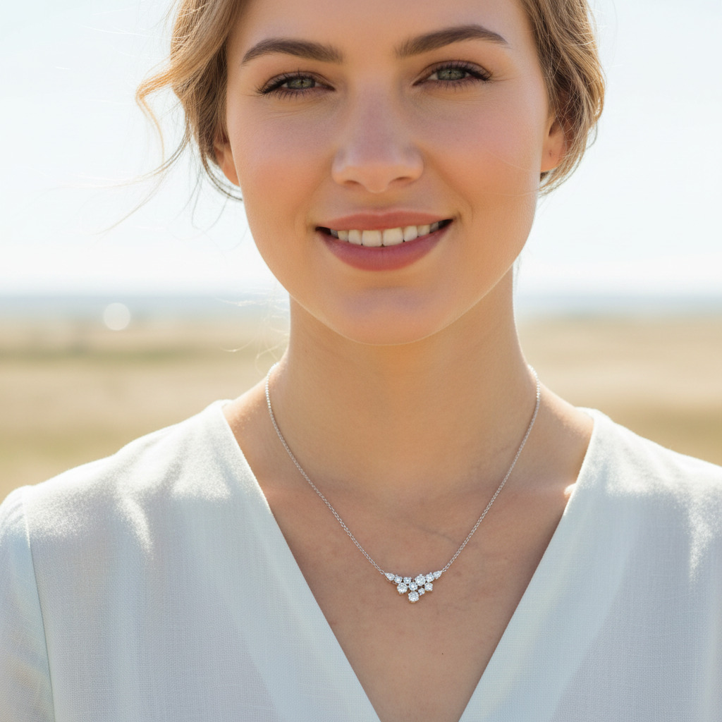 S925 Silver Round & Pear Diamond Pendent Necklace S925 Silver Round & Pear Diamond Pendent Necklace